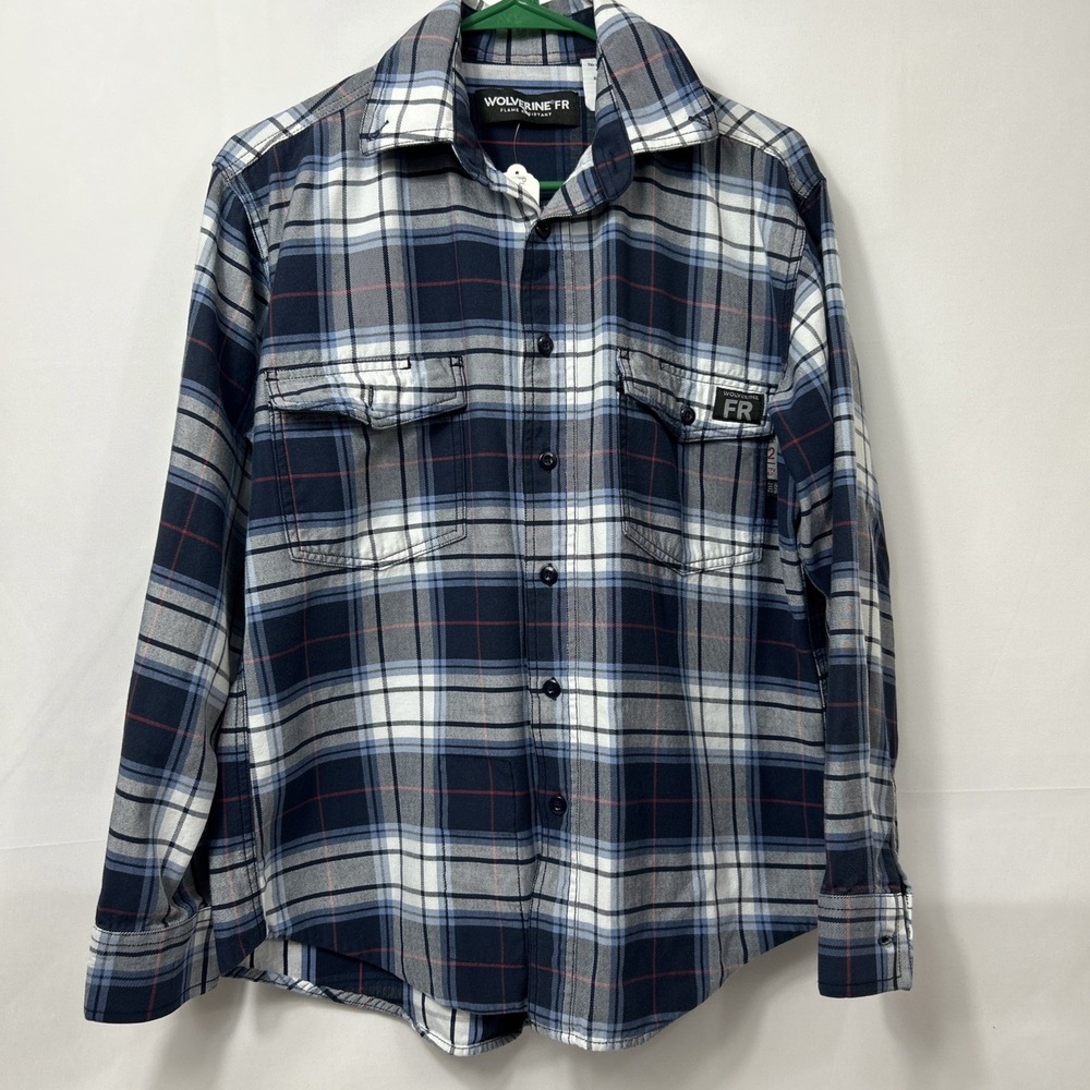 Wolverine FR Men's Work Shirt Medium Plaid Blue CAT2